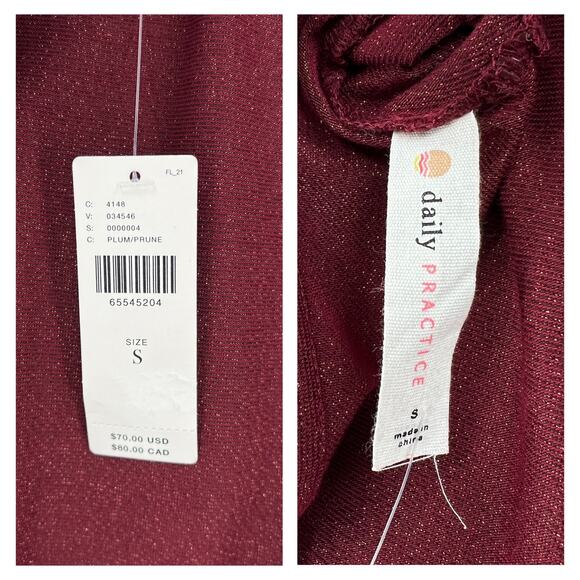 ANTHROPOLOGIE DAILY PRACTICE Shimmer Open Back BodySuit Womens Small Plum NEW - Picture 10 of 16